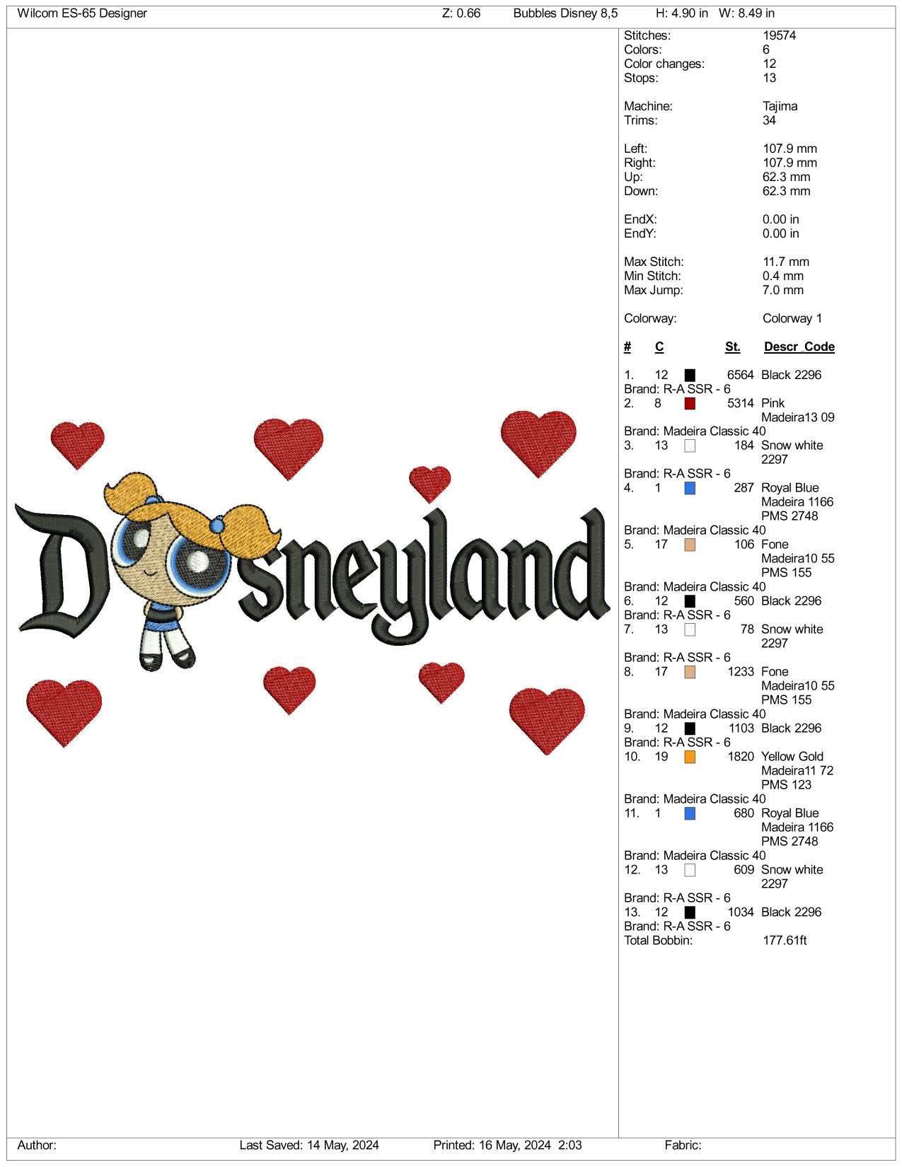 Bubbles Disneyland Embroidery Design Files - 3 Sizes