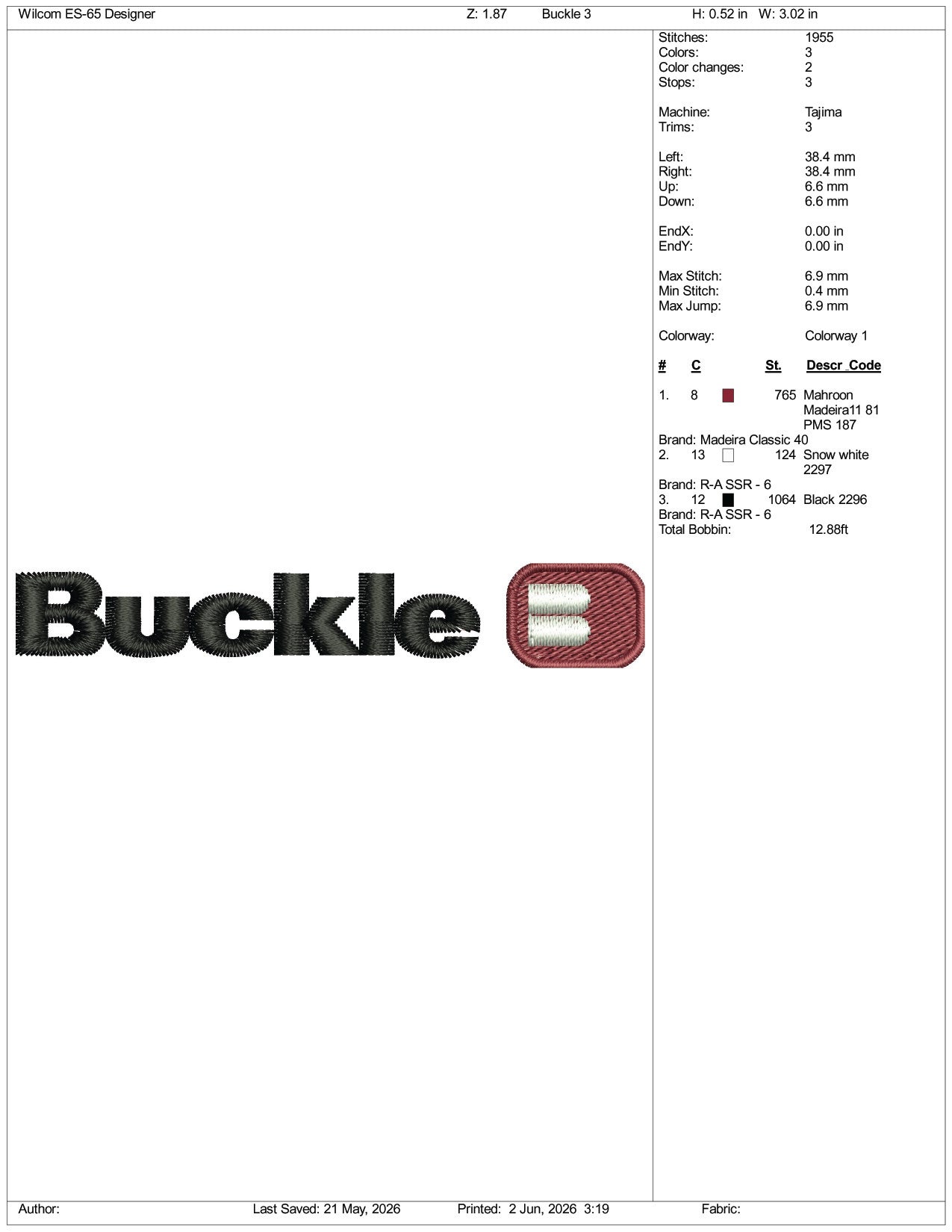 Buckle Logo Embroidery Design Files - 3 Size's