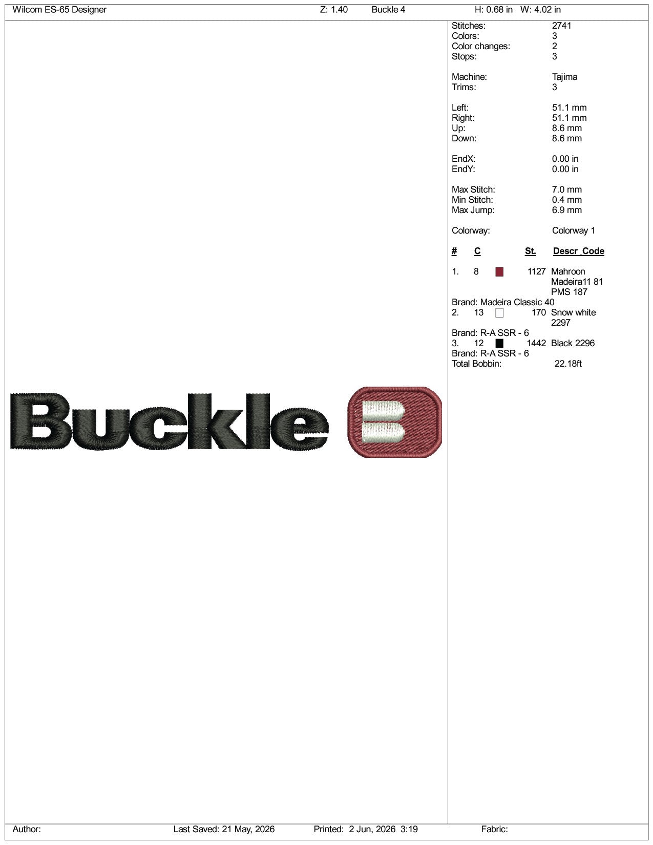 Buckle Logo Embroidery Design Files - 3 Size's