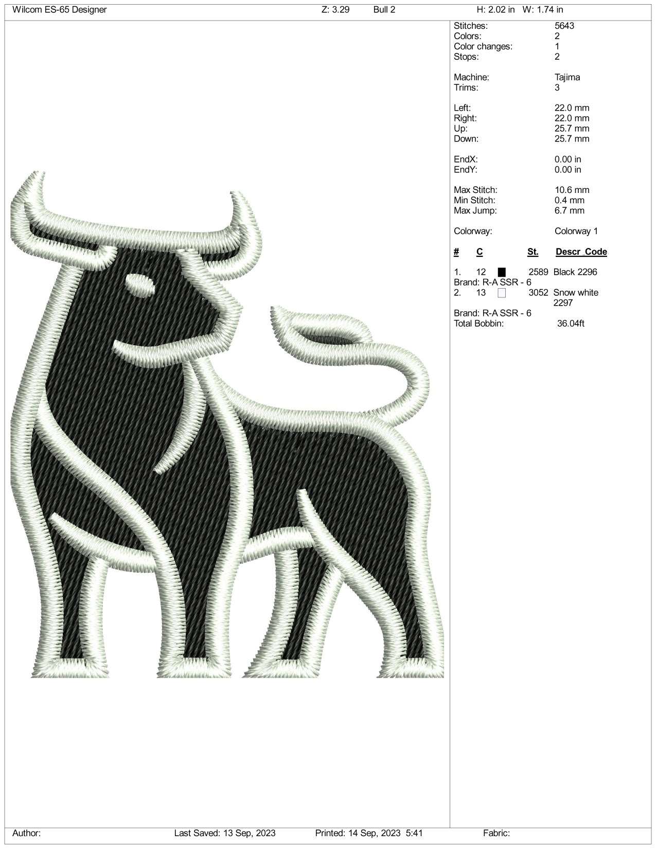 Bull Embroidery Design Files - 3 Size's