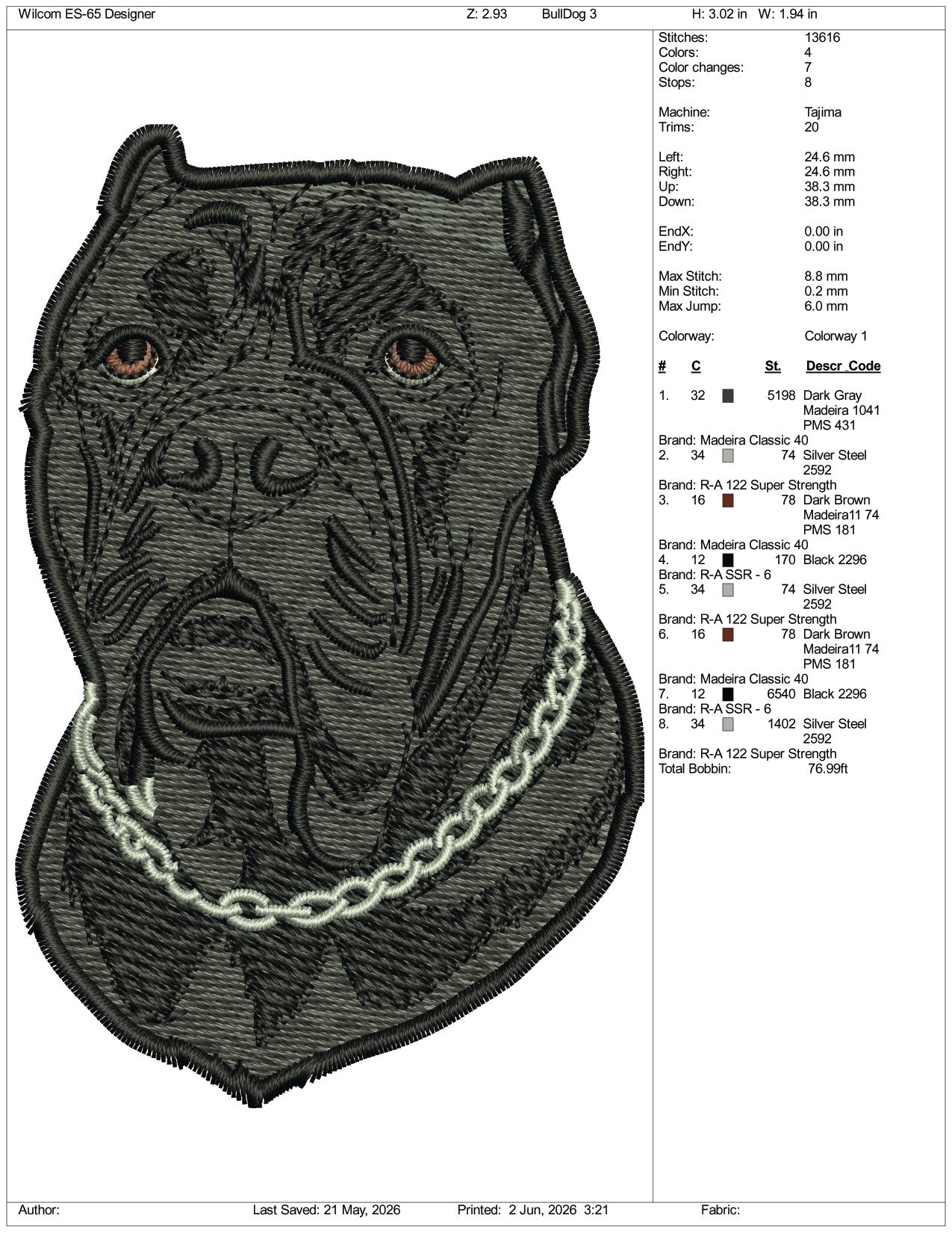 Cane Corso Embroidery Design Files - 3 Size's