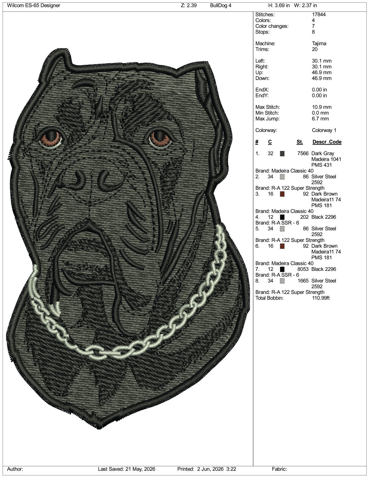 Cane Corso Embroidery Design Files - 3 Size's