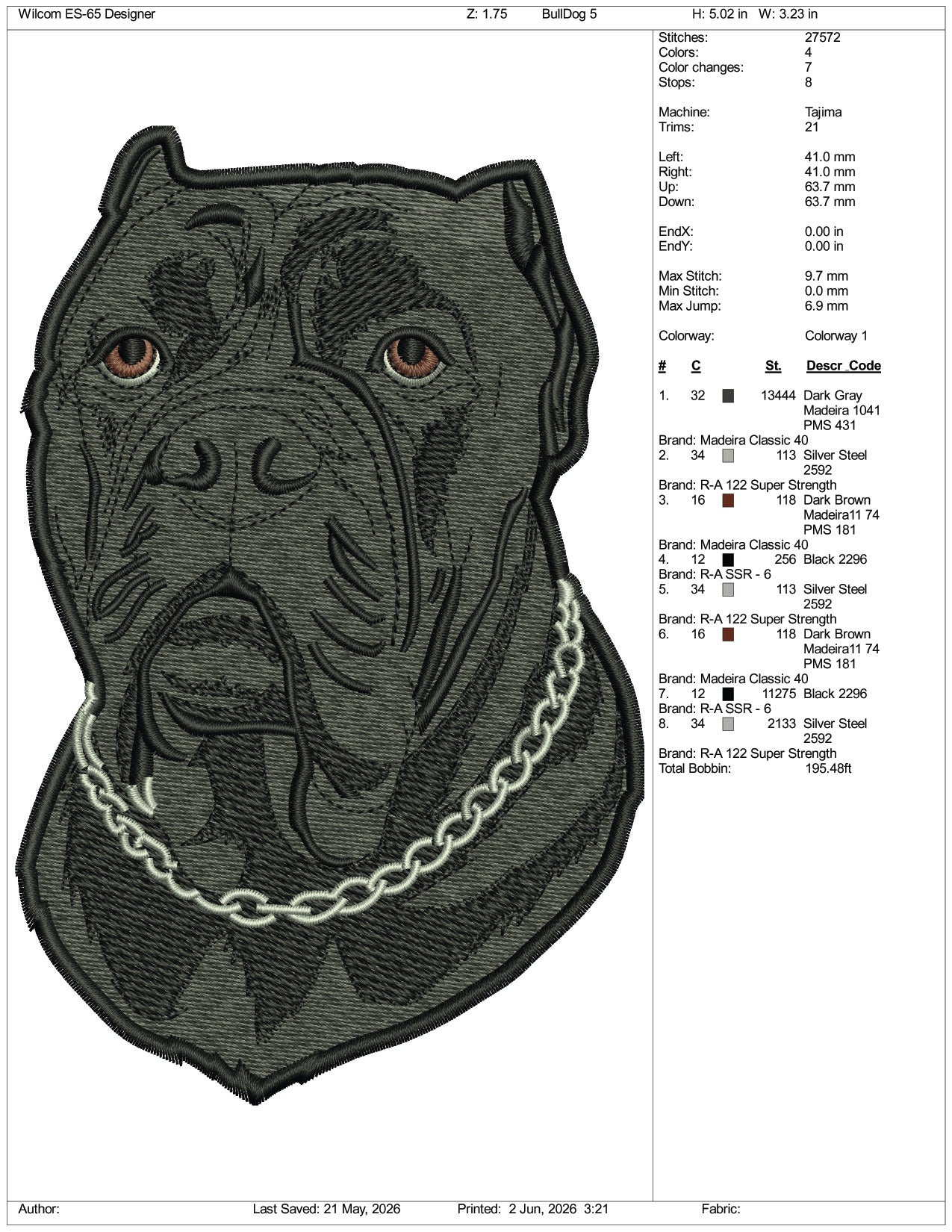 Cane Corso Embroidery Design Files - 3 Size's