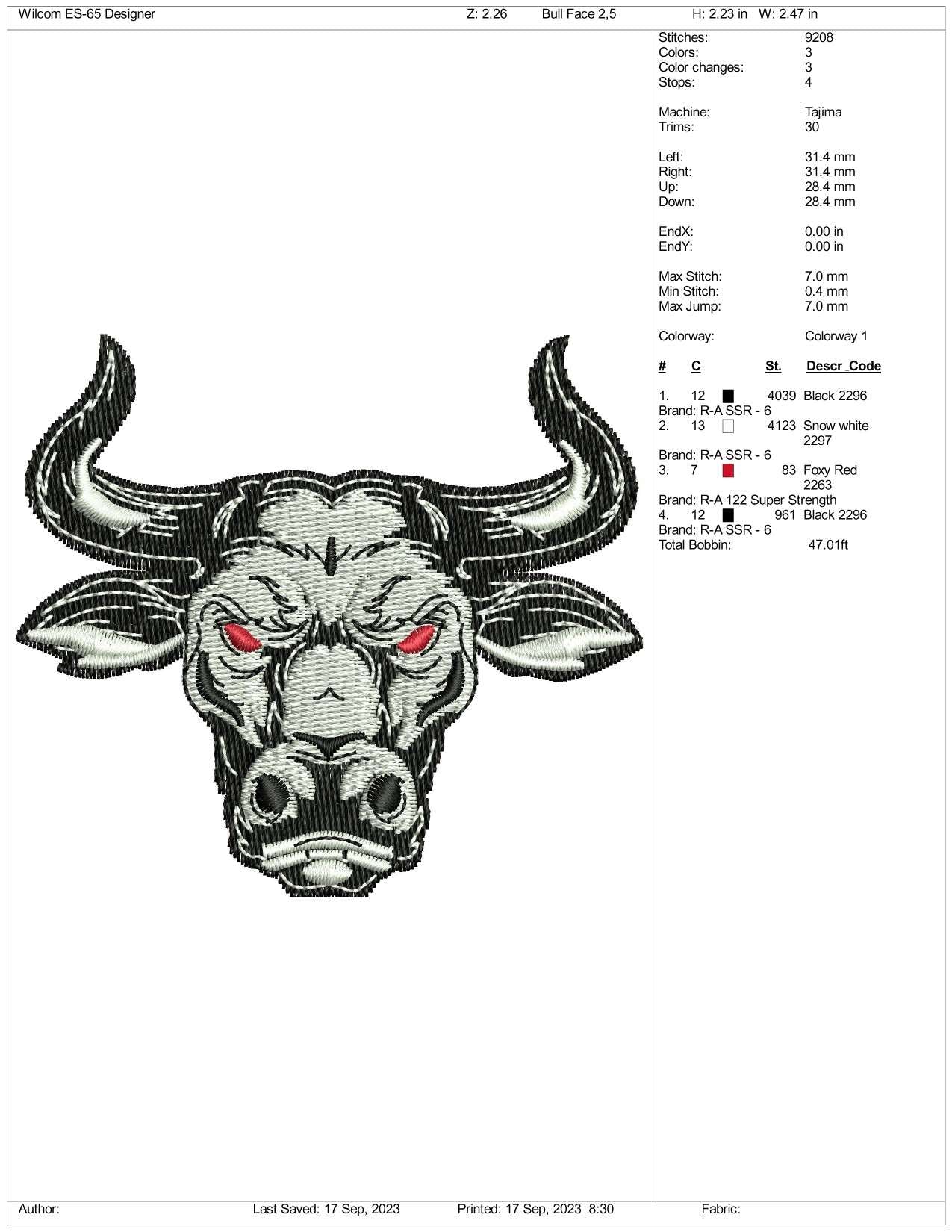 Angry Bull Embroidery Design Files - 3 Size's