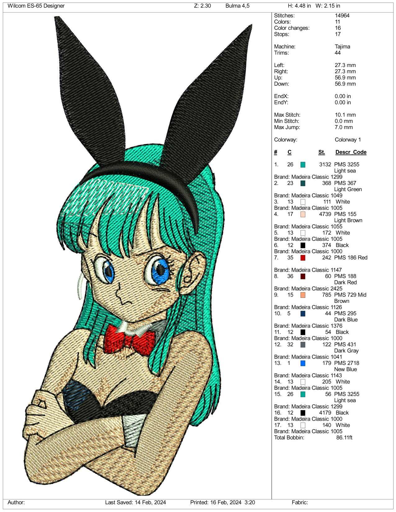 Bulma Half Embroidery Design Files - 3 Size's