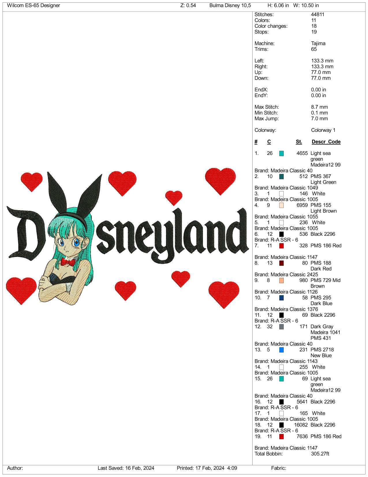 Bulma Half Disneyland Embroidery Design Files - 3 Size's