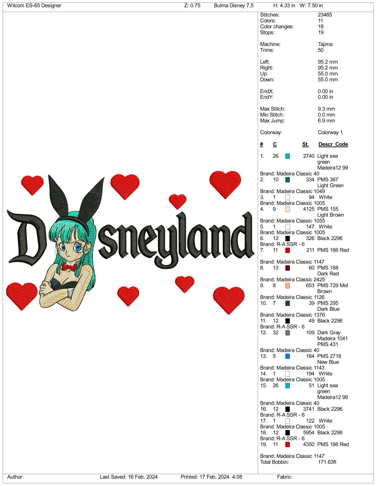 Bulma Half Disneyland Embroidery Design Files - 3 Size's