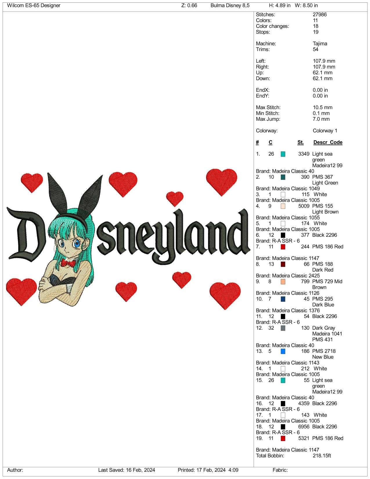 Bulma Half Disneyland Embroidery Design Files - 3 Size's