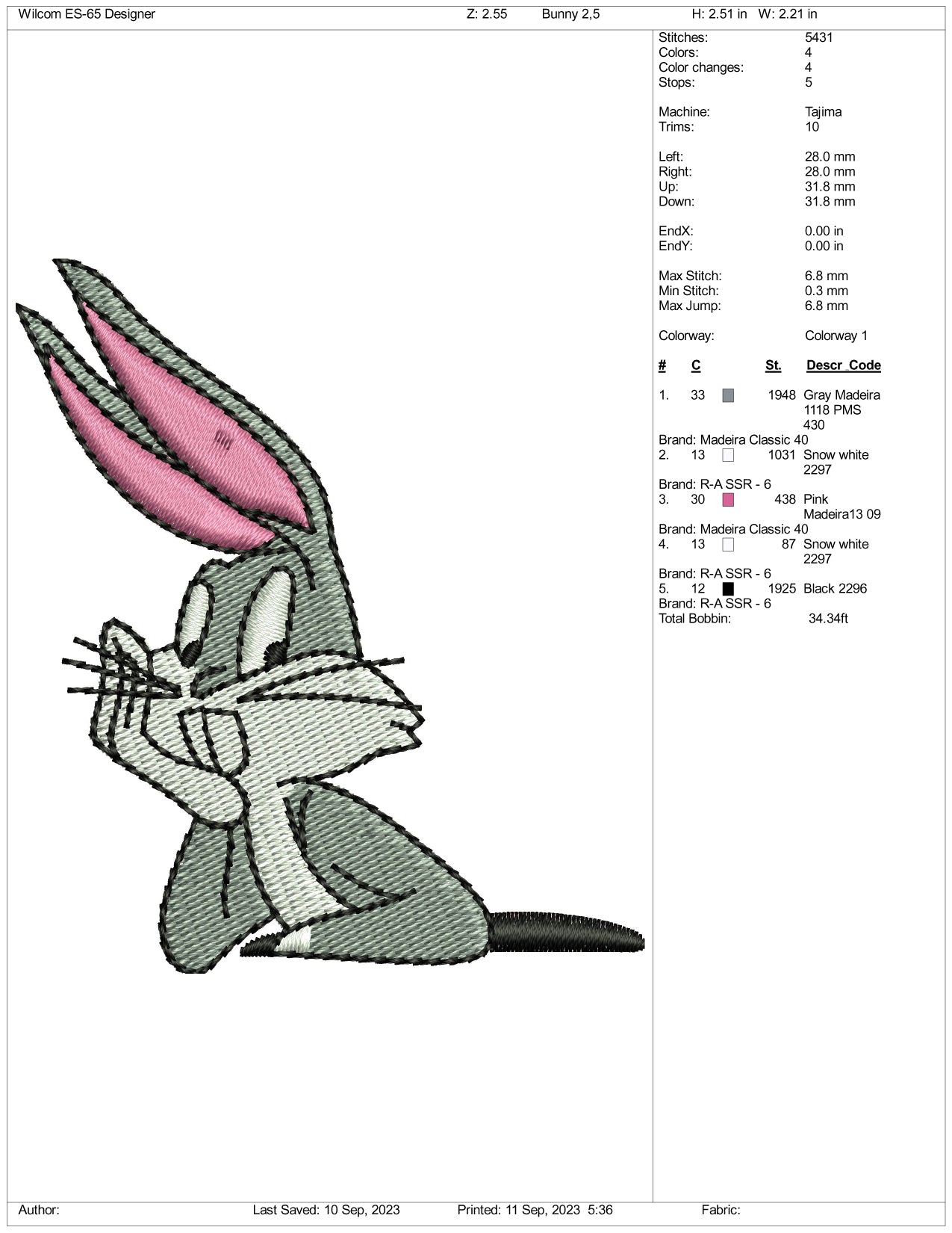 Bunny Embroidery Design Files - 3 Size's