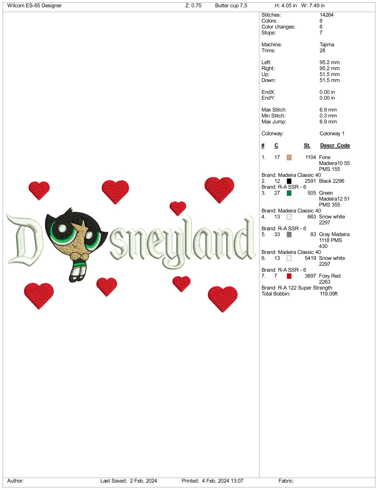 Buttercup Disneyland Embroidery Design Files - 3 Size's