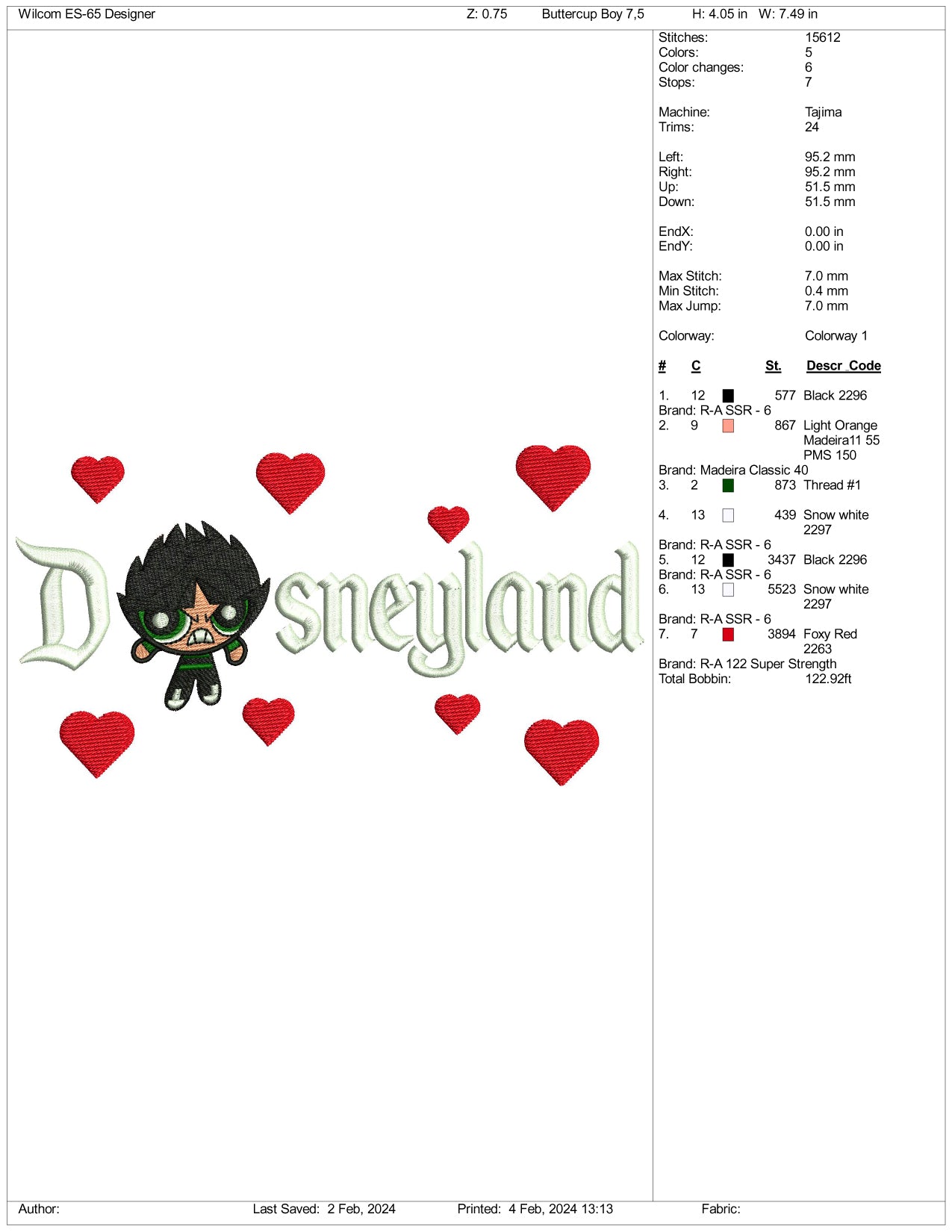 Butch Disneyland Embroidery Design Files - 3 Size's