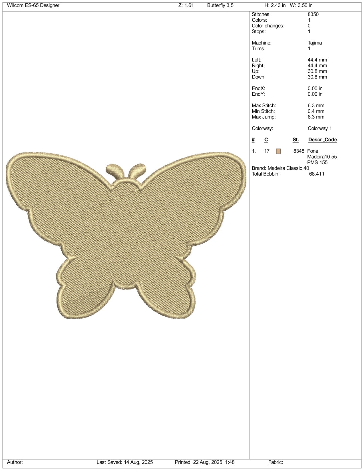 Plain Butterfly Embroidery Design Files - 3 Size's