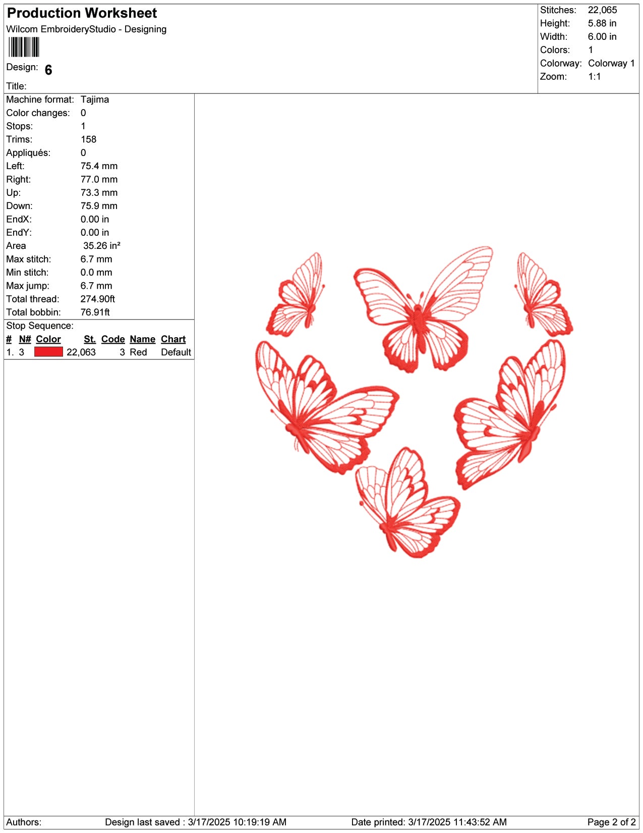 Butterfly Heart Embroidery Design Files - 9 Size's