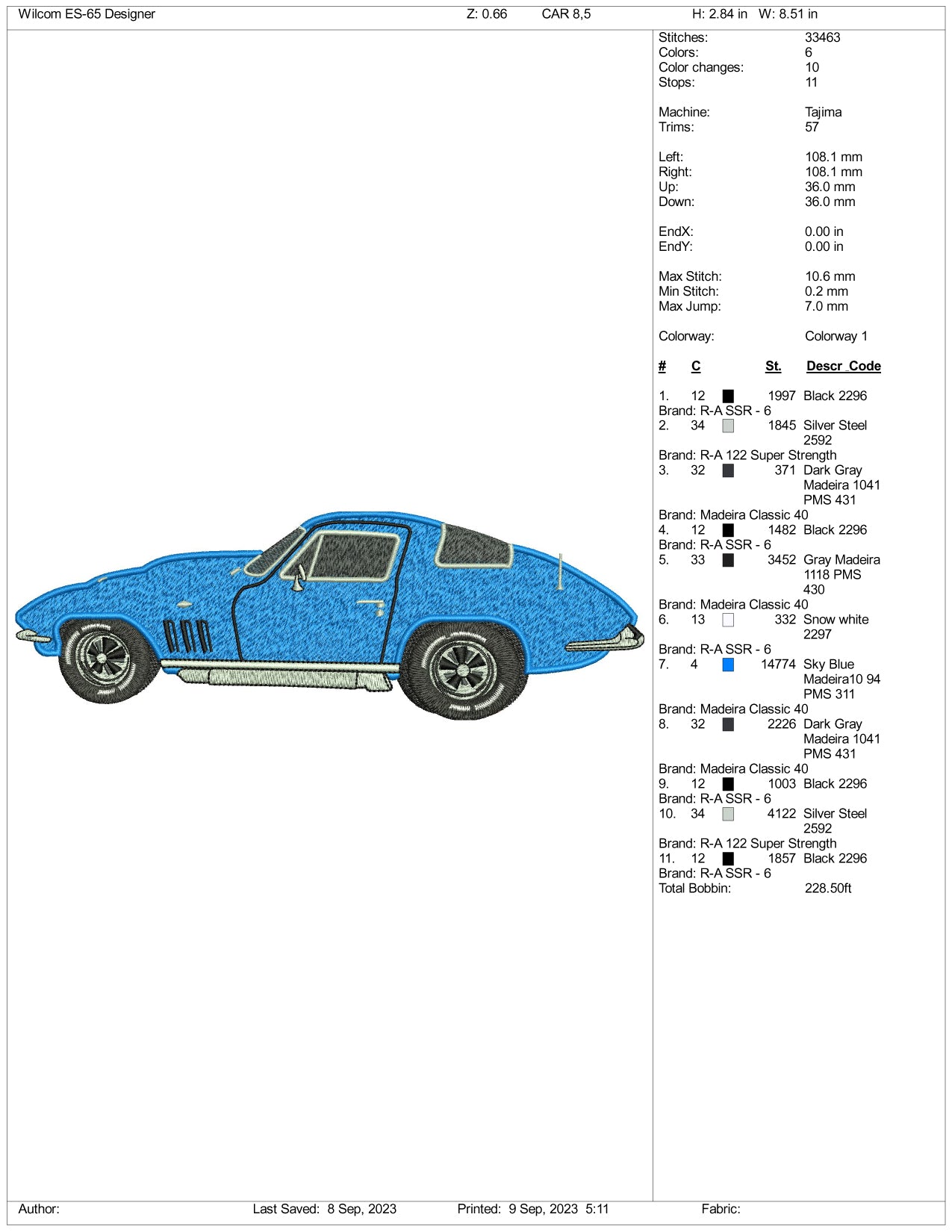 1963 Chevrolete Embroidery Design Files - 3 Size's