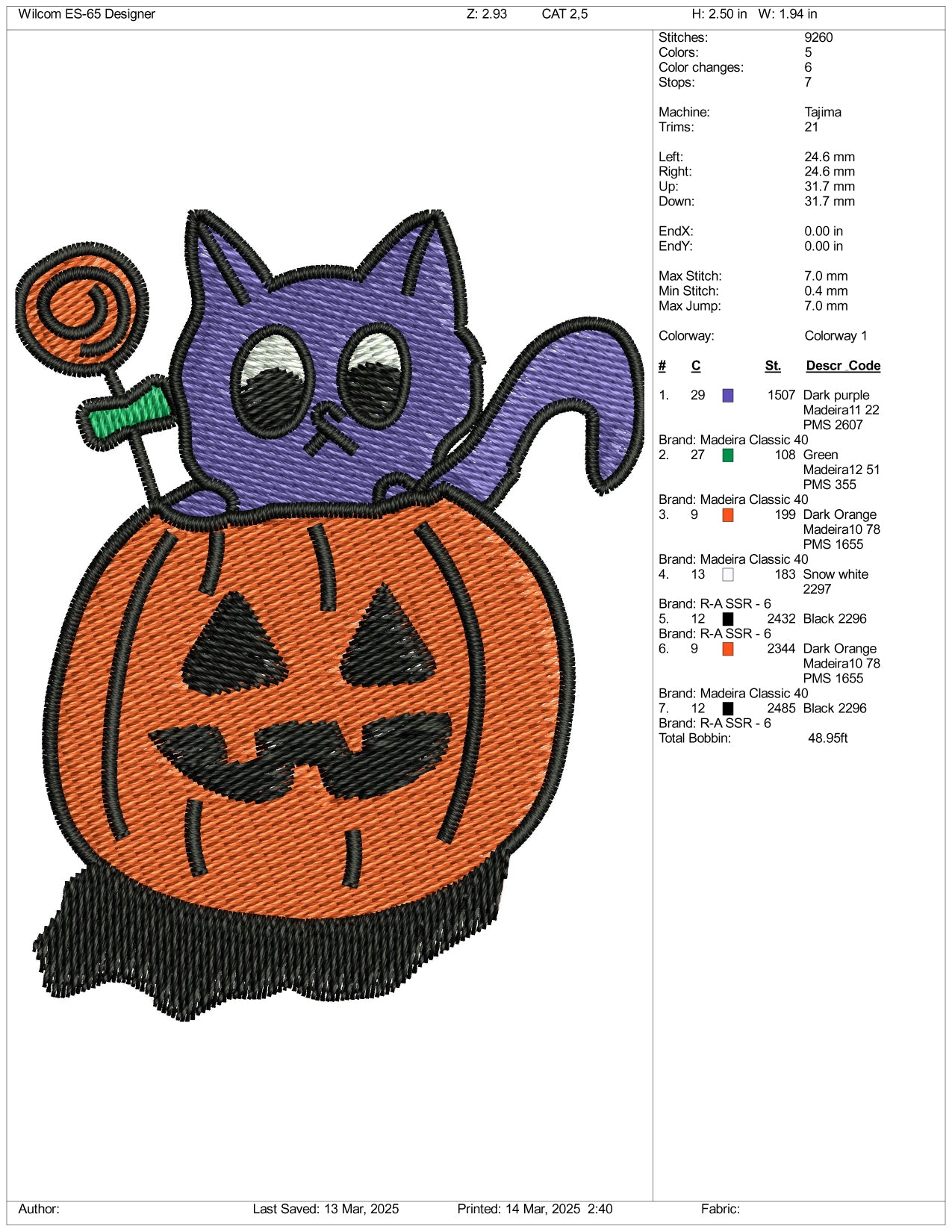 Pumpkin Kitty Embroidery Files - 3 Size's