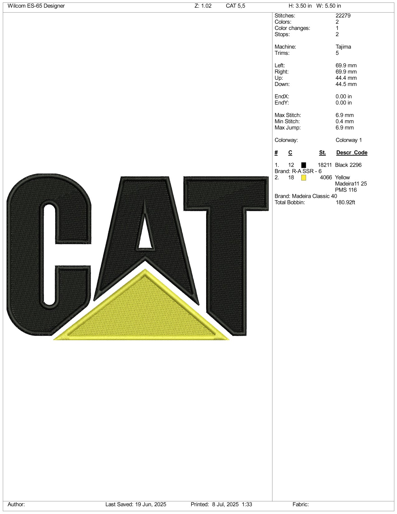 Cat Logo Embroidery Design Files - 3 Size's