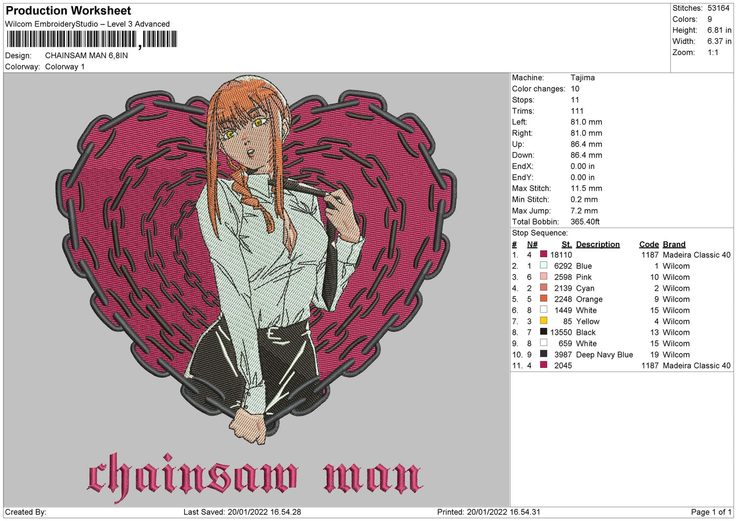 Makima Embroidery Design Files - 4 Size's