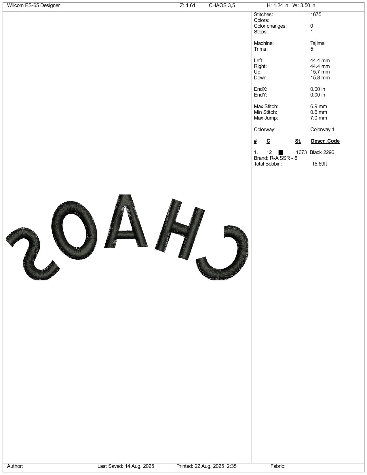 CHAOS Embroidery Design Files - 3 Size's