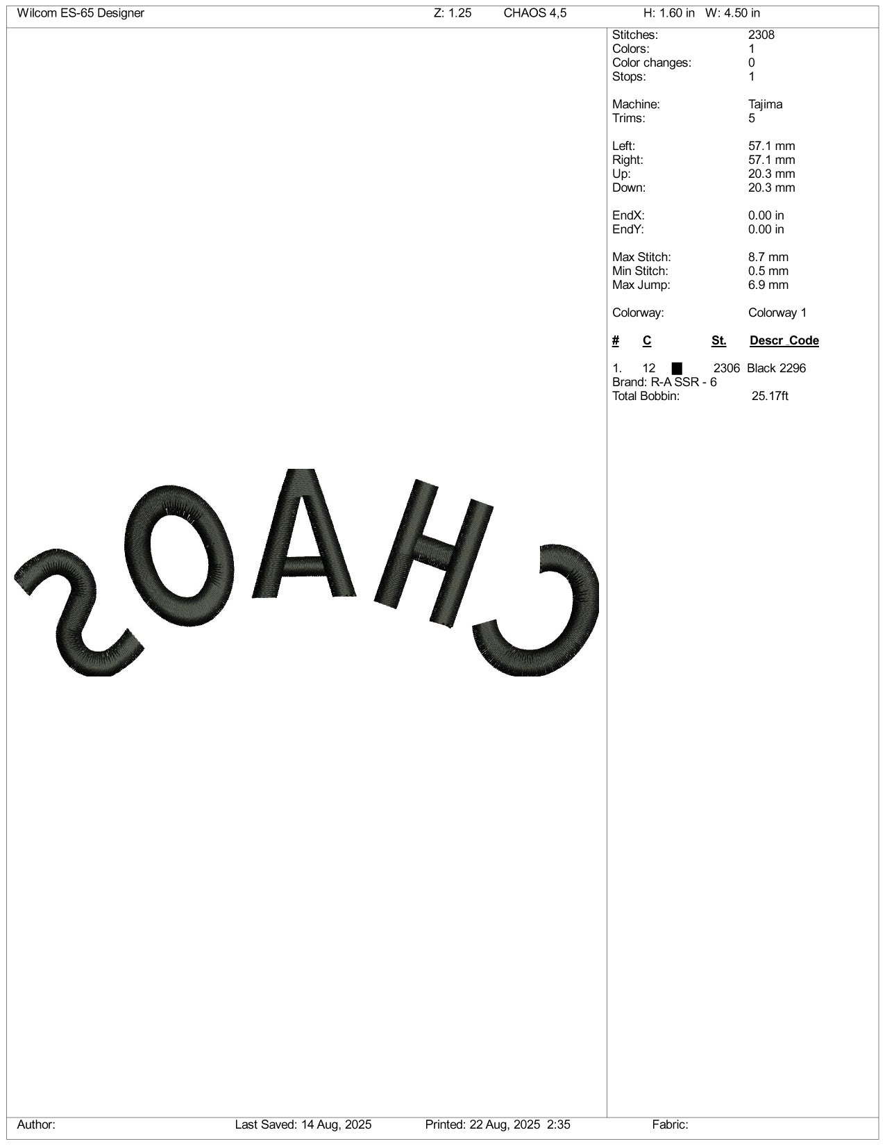CHAOS Embroidery Design Files - 3 Size's