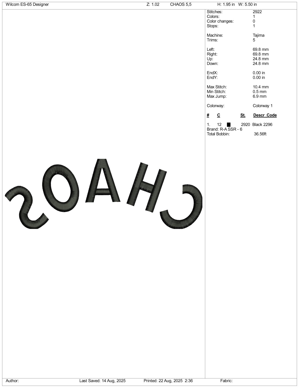CHAOS Embroidery Design Files - 3 Size's
