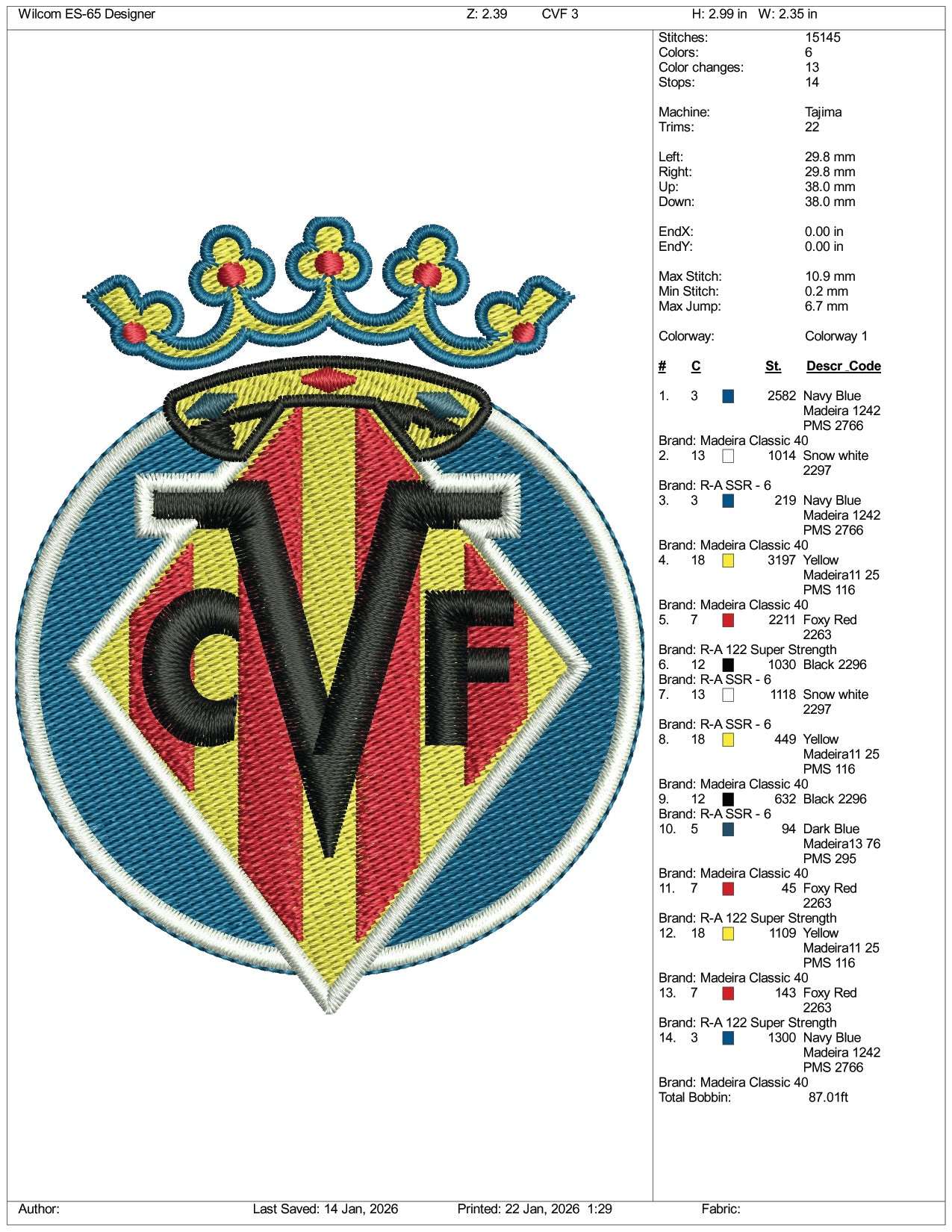 CVF Embroidery Design Files - 3 Size's