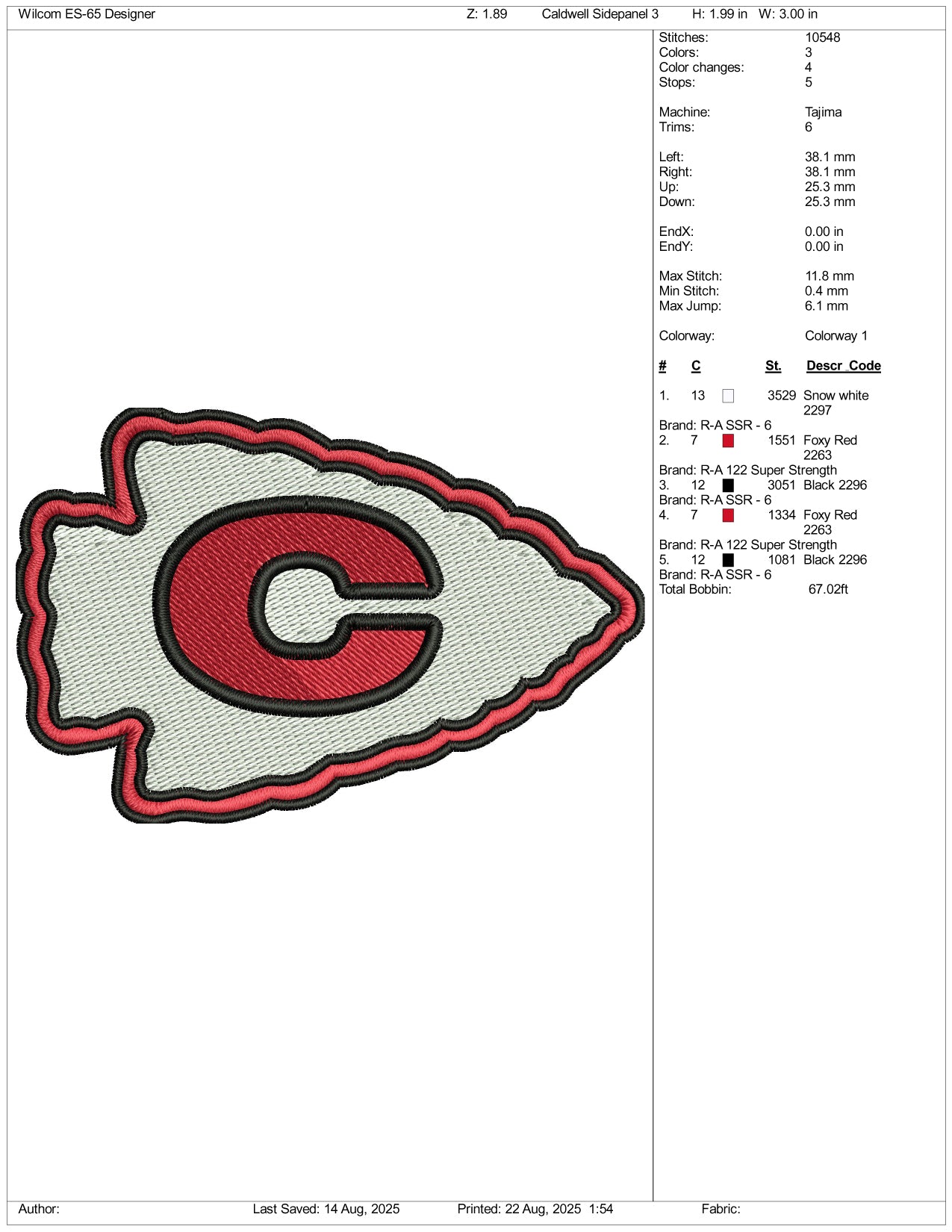 Caldwell Ohio Embroidery Design Files - 3 Size's
