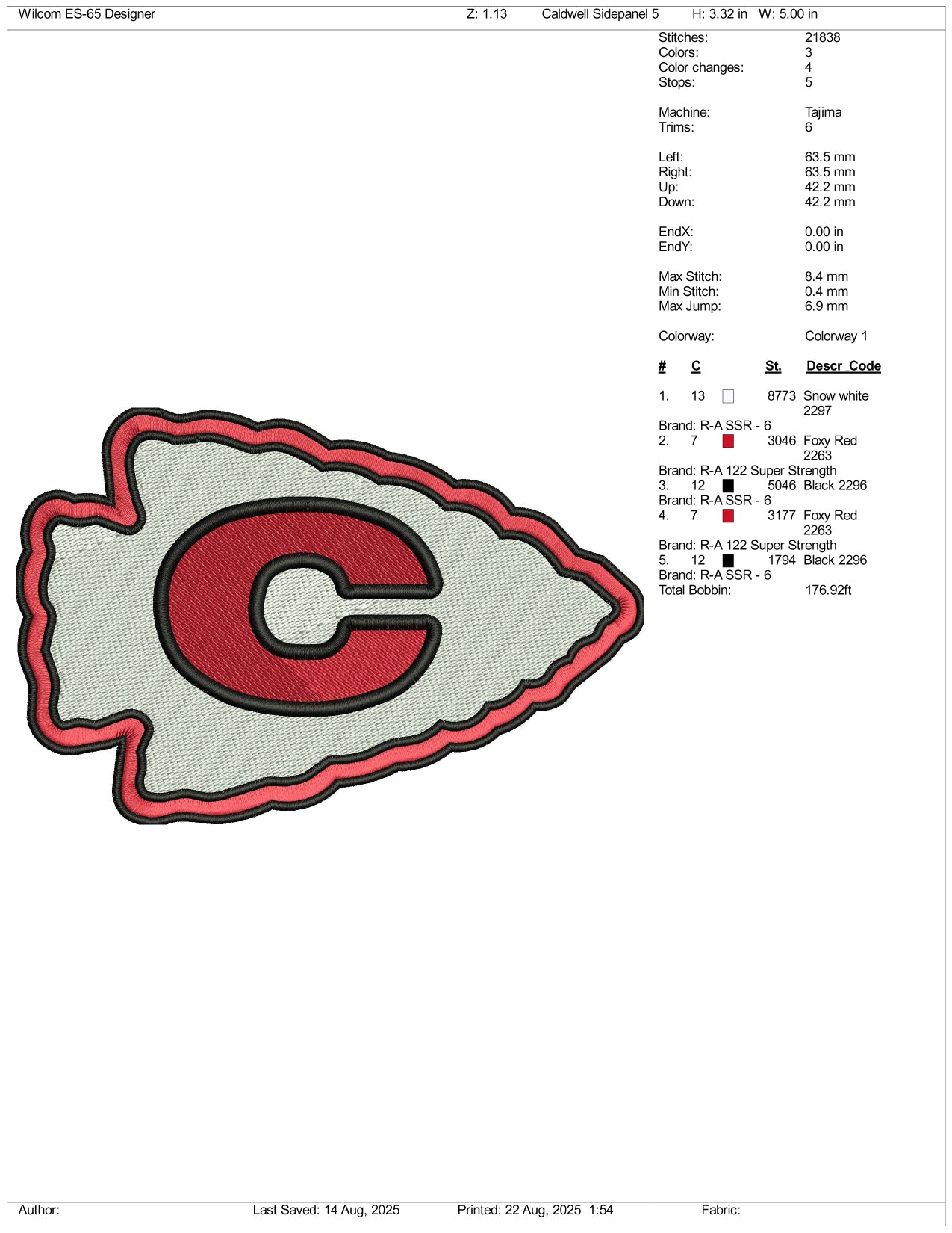 Caldwell Ohio Embroidery Design Files - 3 Size's