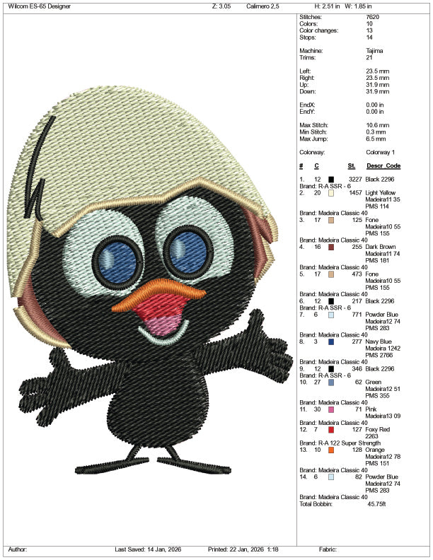 Calimero Embroidery Design Files - 3 Size's