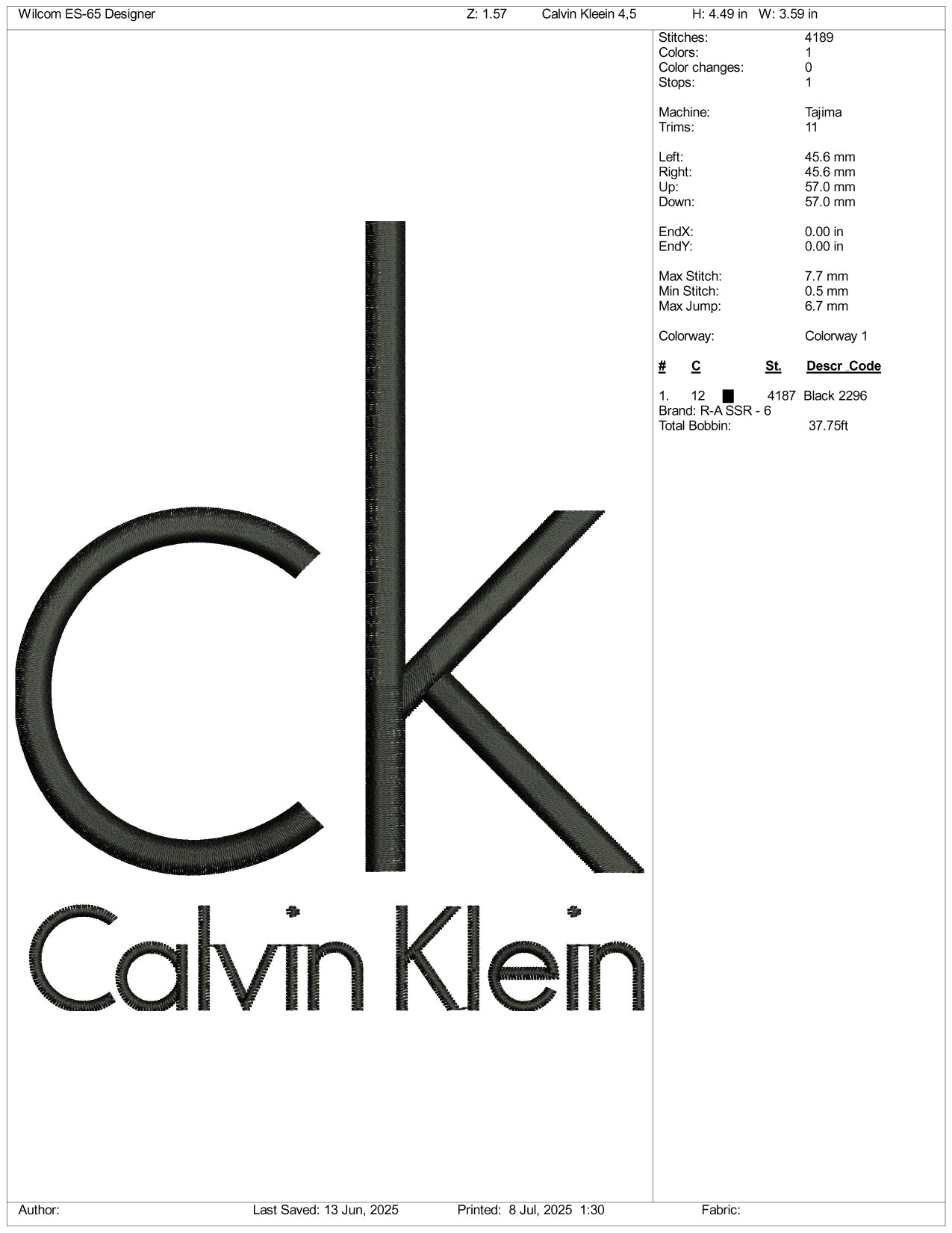 Calvin Klein Logo Embroidery Design Files - 3 Size's
