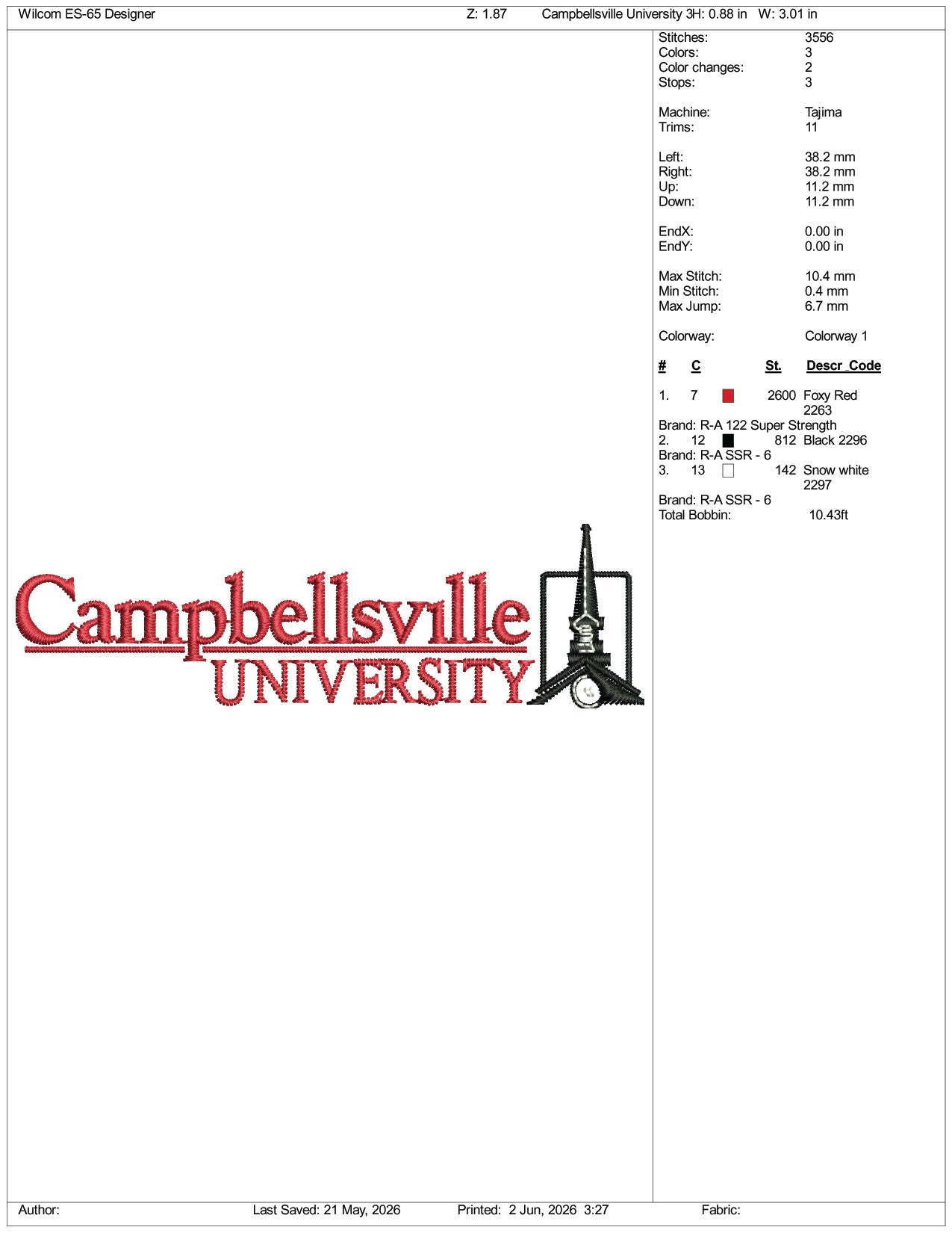 Campbellsville University Logo Embroidery Design Files - 3 Size's