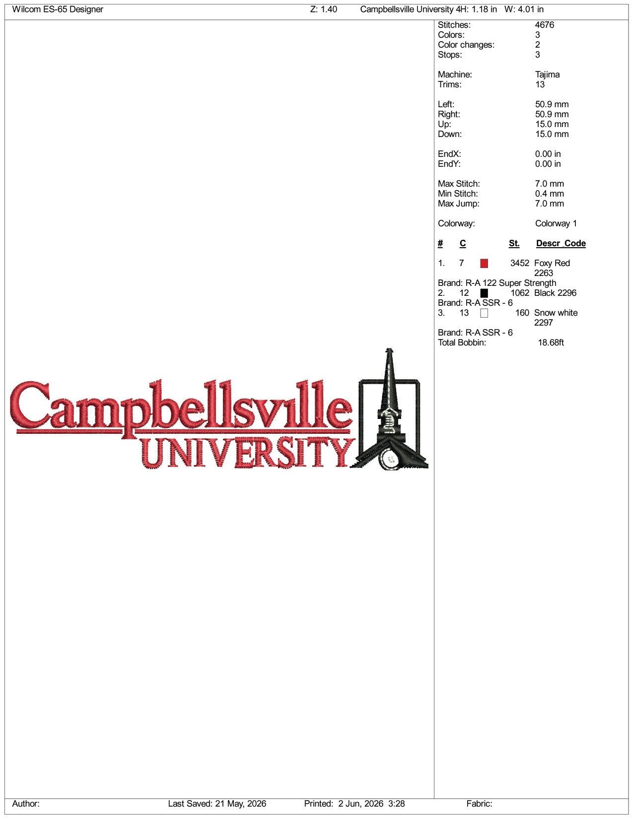 Campbellsville University Logo Embroidery Design Files - 3 Size's