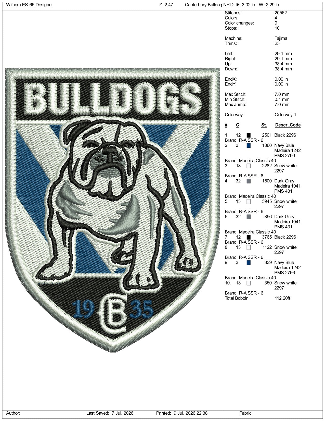 Canterbury Bankstown Bulldogs Rugby Logo v2 Embroidery Design Files - 3 Size's
