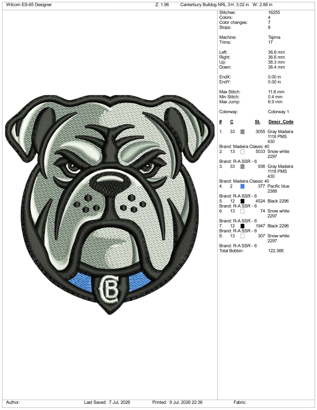 Canterbury Bankstown Bulldogs Rugby Logo Embroidery Design Files - 3 Size's