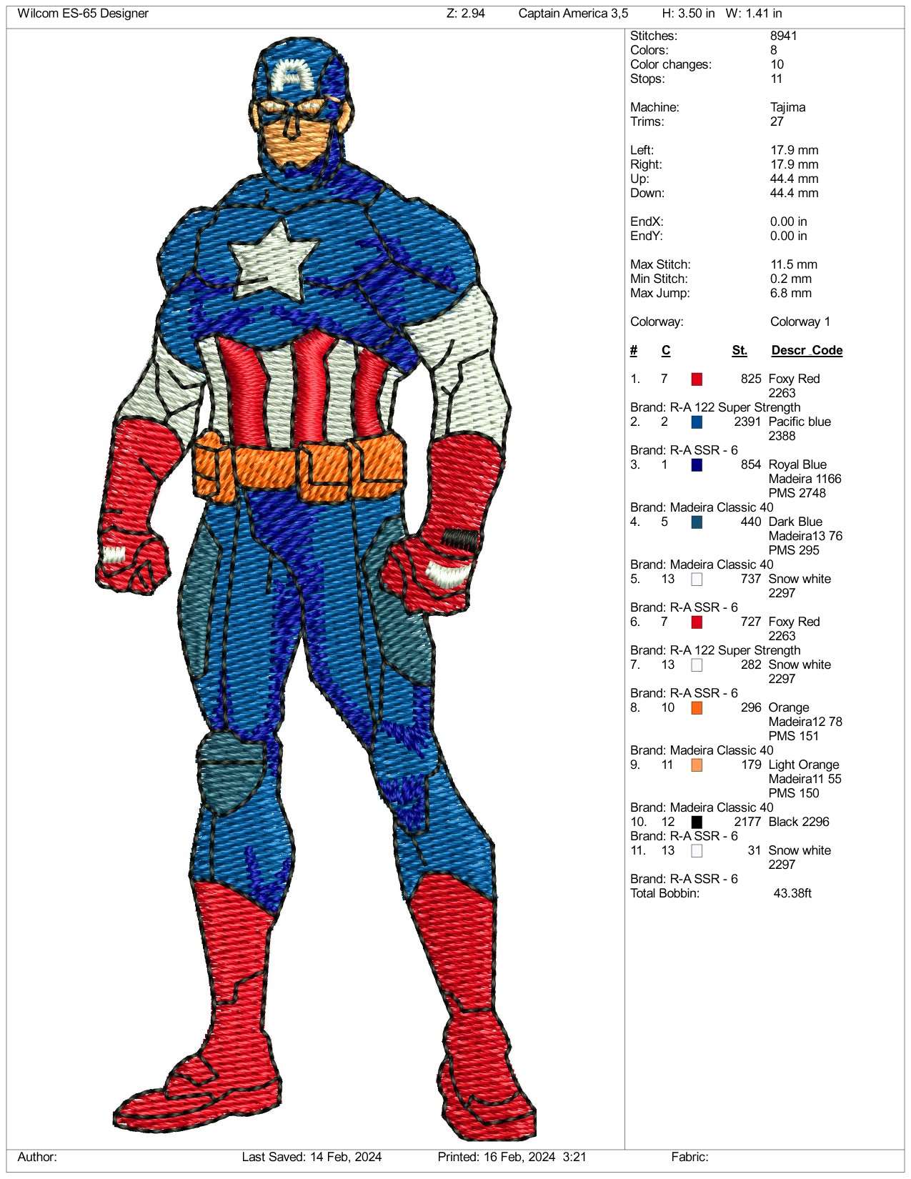 Captain America Embroidery Design Files - 3 Size's