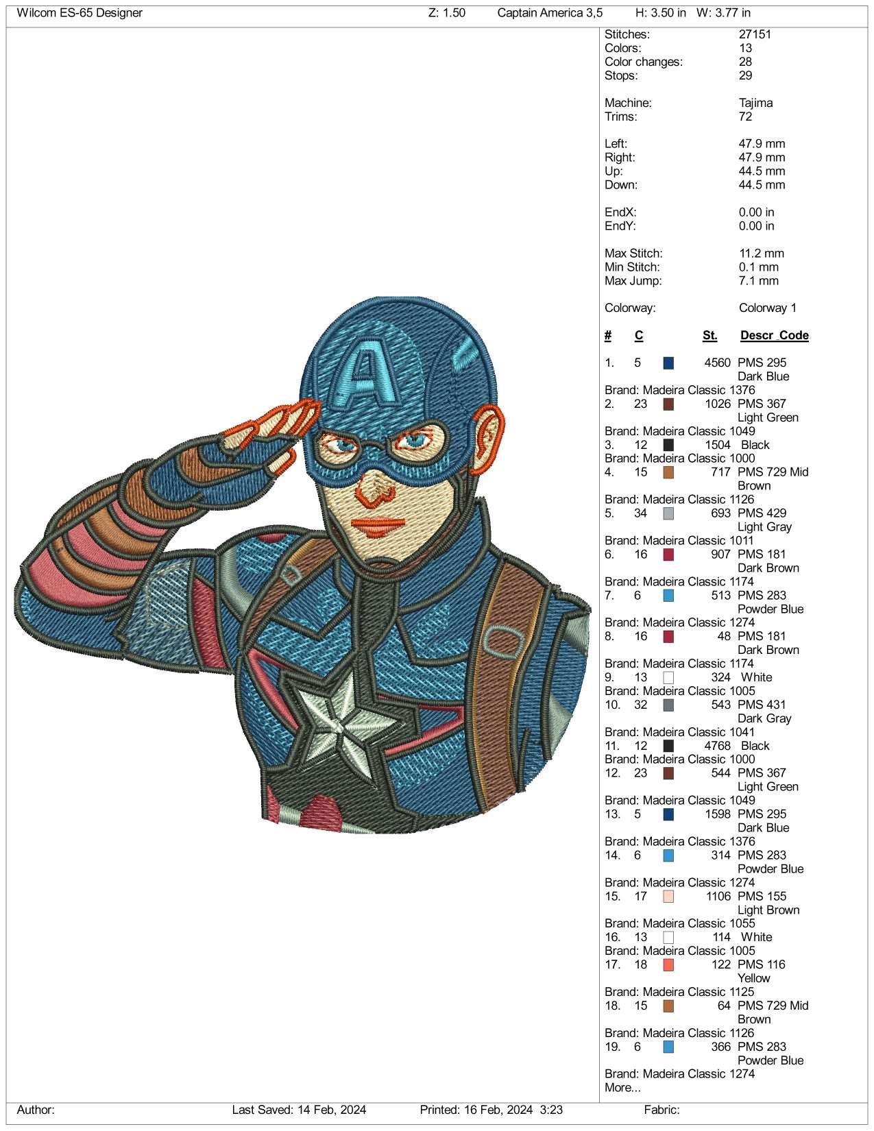 Captain America Half Embroidery Design Files - 3 Size's