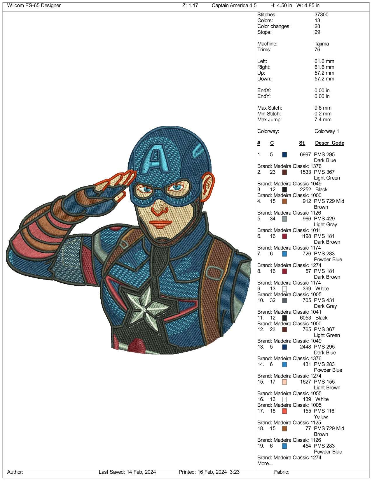 Captain America Half Embroidery Design Files - 3 Size's