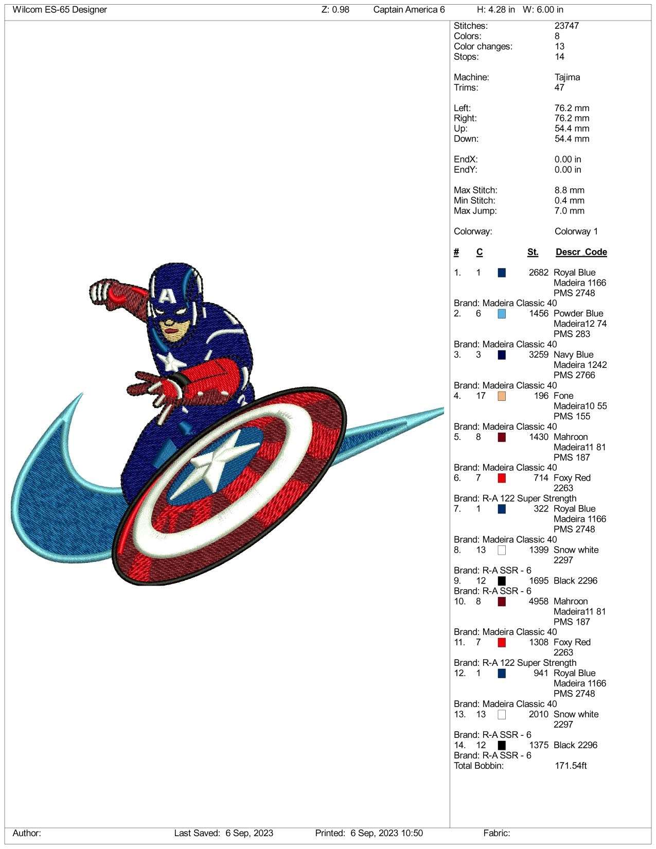 Nike Captain America Embroidery Design Files - 3 Size's