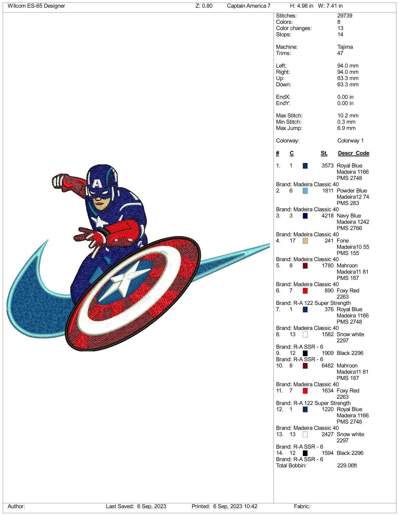 Nike Captain America Embroidery Design Files - 3 Size's