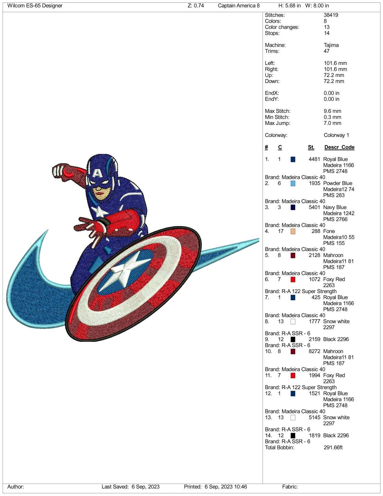 Nike Captain America Embroidery Design Files - 3 Size's