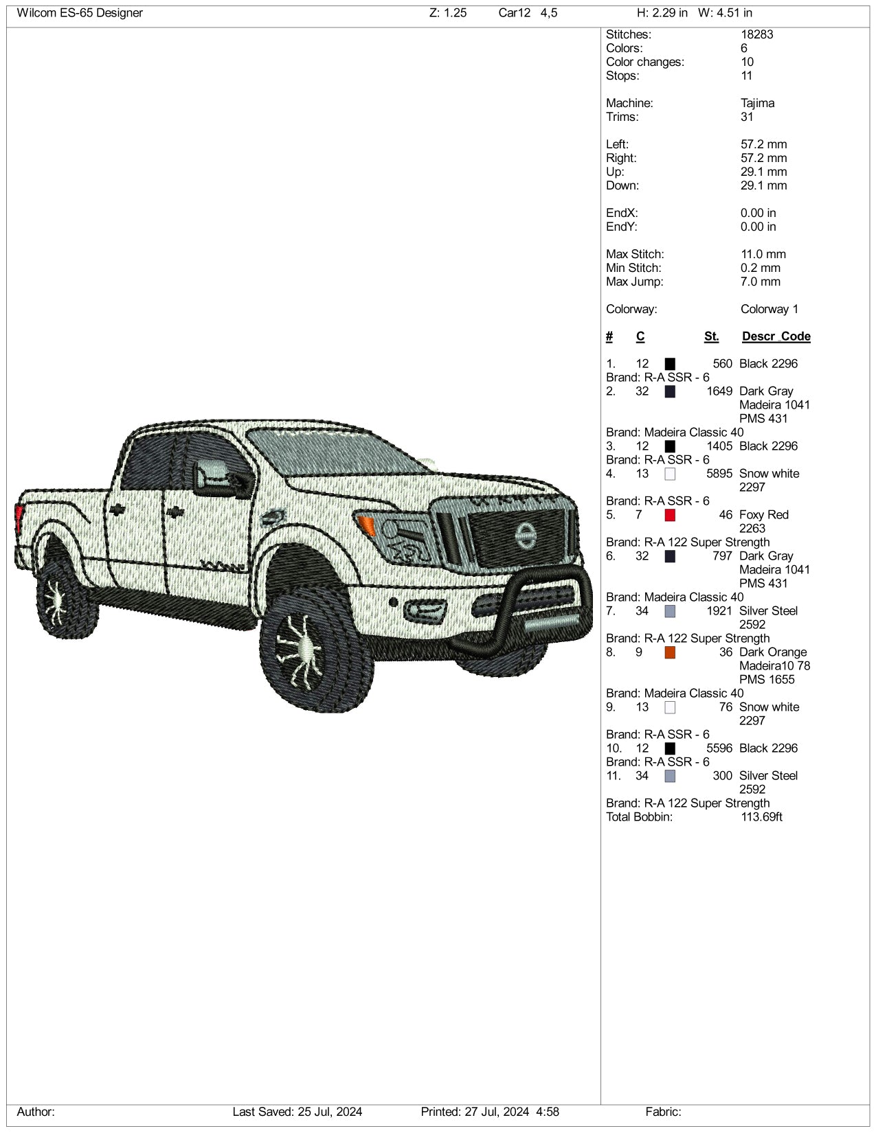 Toyota Hilux Embroidery Design Files - 3 Size's