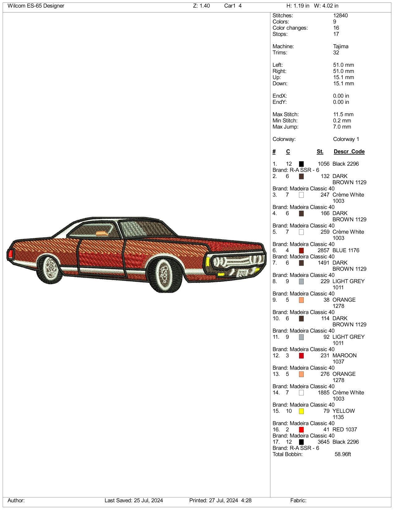 Dodge Monaco Embroidery Design Files - 3 Size's