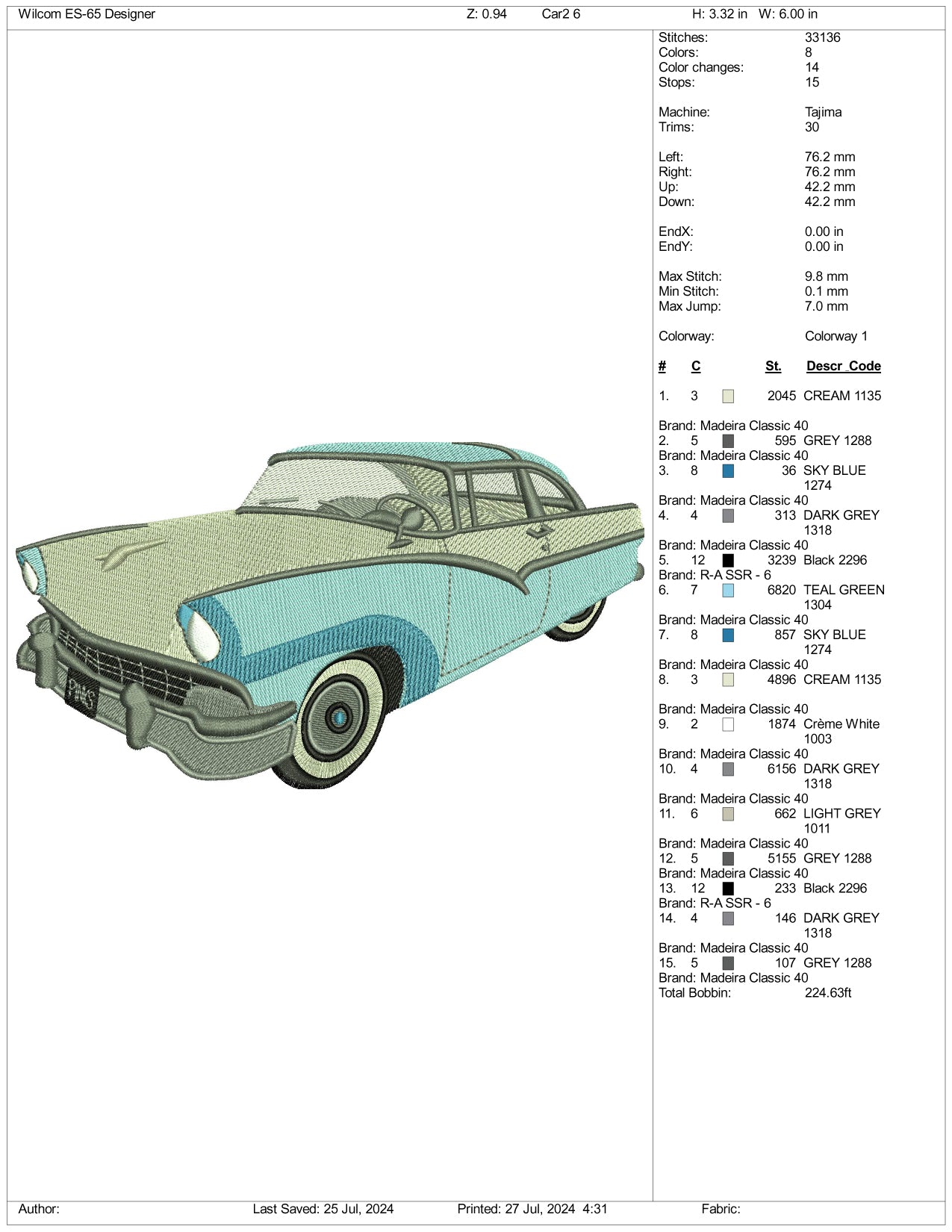 1957 Ford Fairlane Embroidery Design 