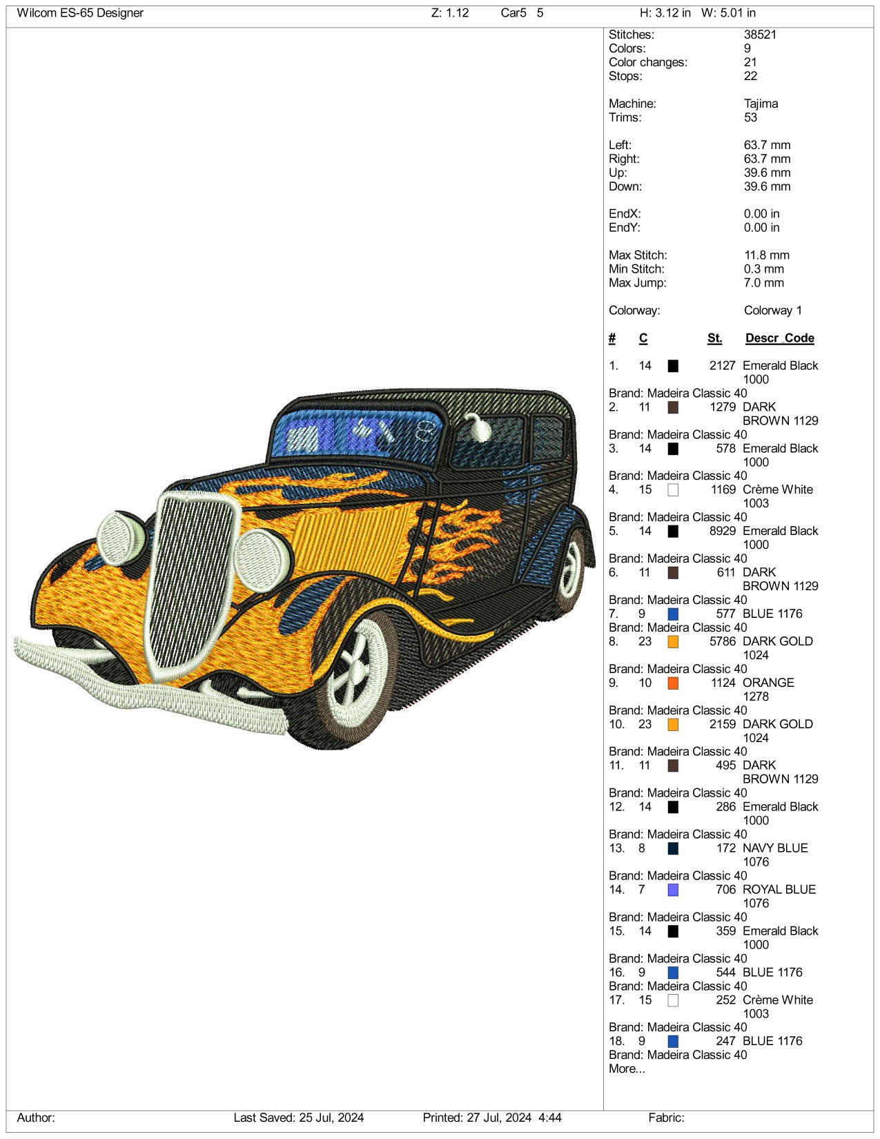 Gaz m1 Hotrod Embroidery Design Files - 3 Size's