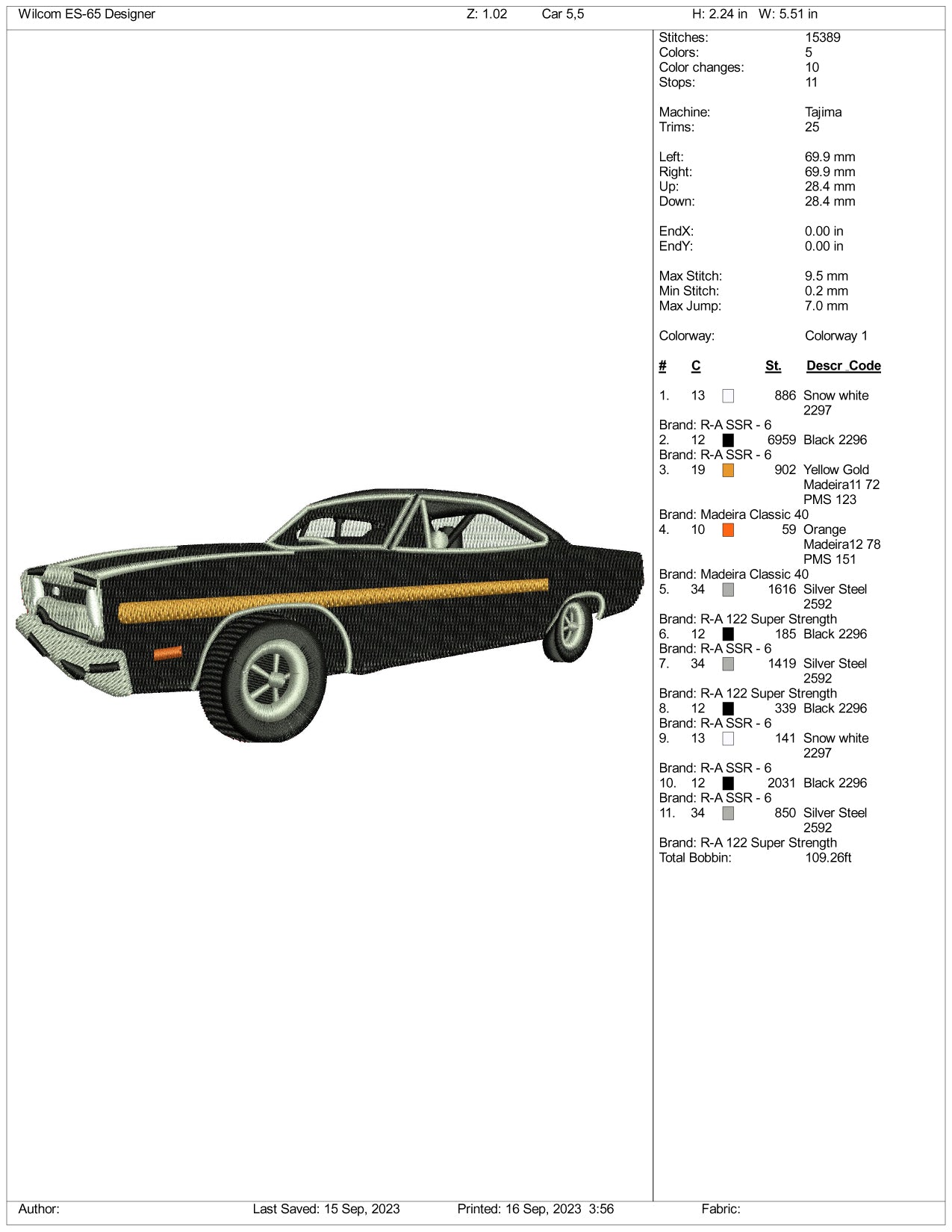 Mustang Car Embroidery Design Files - 3 Size's