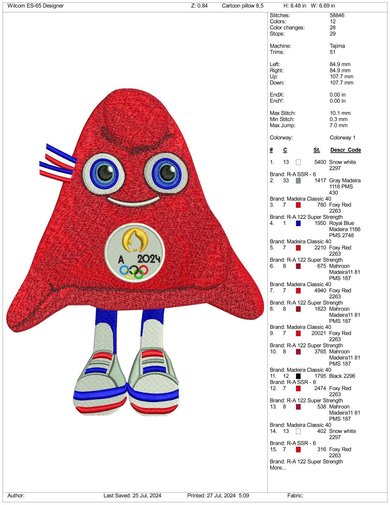 PARIS 2024 OLYLYMPICS Embroidery Design Files - 3 Size's