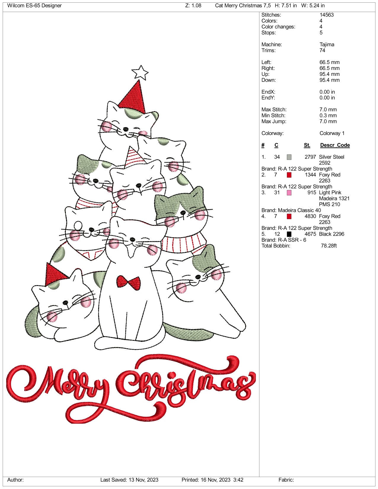 Merry Christmas Cats Embroidery Design Files - 3 Size's