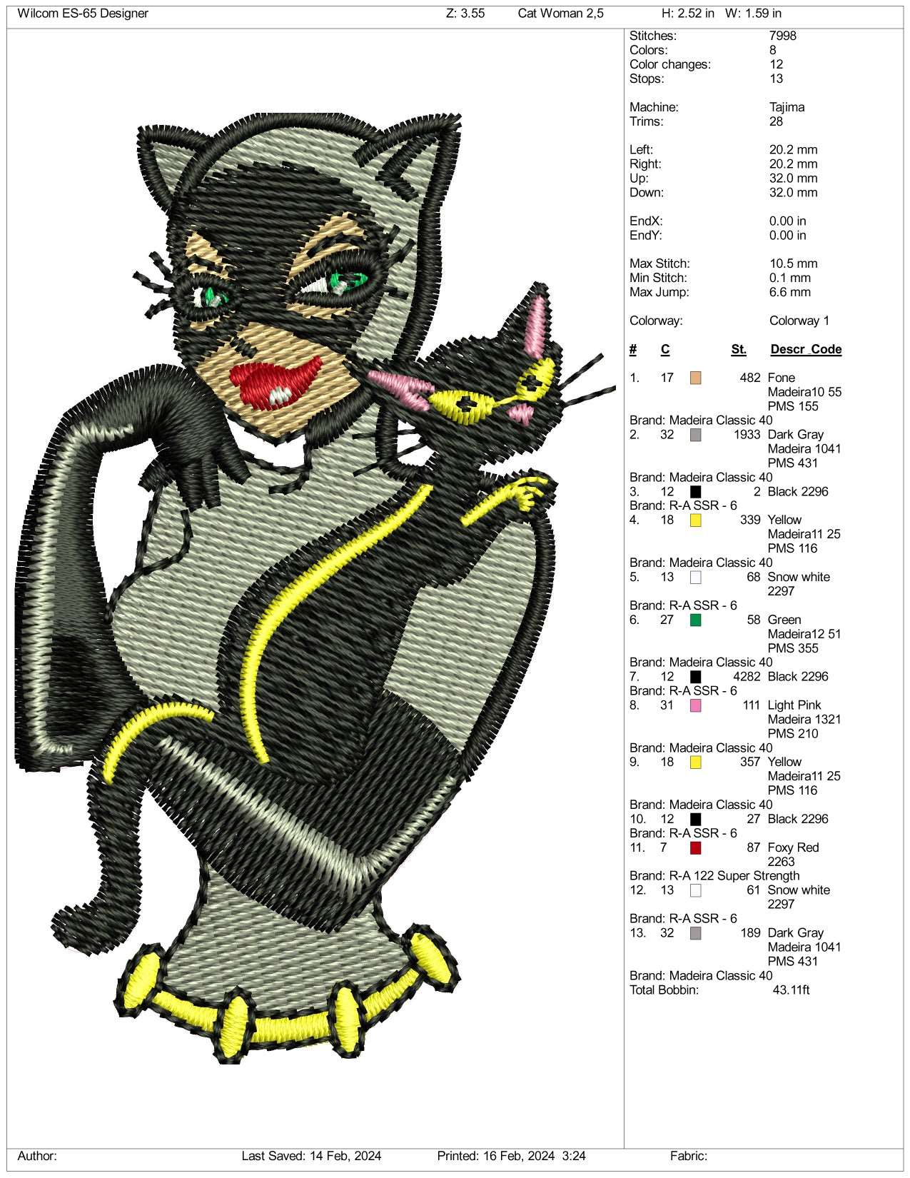 Catwoman Half Embroidery Design Files - 3 Size's