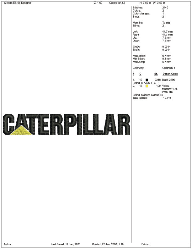 Caterpillar Logo v2 Embroidery Design Files - 4 Size's