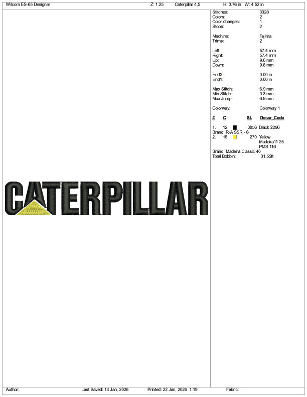 Caterpillar Logo v2 Embroidery Design Files - 4 Size's