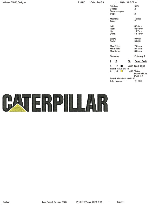 Caterpillar Logo v2 Embroidery Design Files - 4 Size's